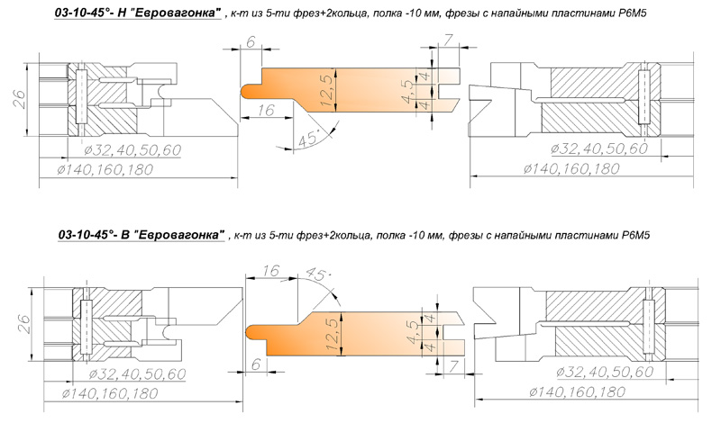 Схема установки фрез для изготовления радиусной обшивочной доски евровагонки. 03-15-Т.